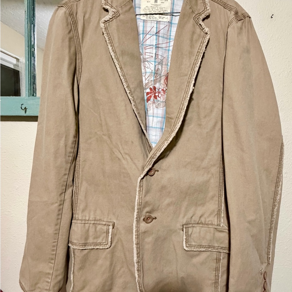 Aeropostale distressed tan/beige Blazer/Coat with Plaid Lining Men's Medium